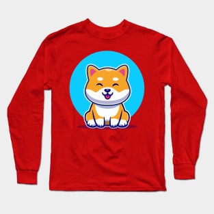 Cute Shiba Inu Dog Sitting Cartoon Long Sleeve T-Shirt